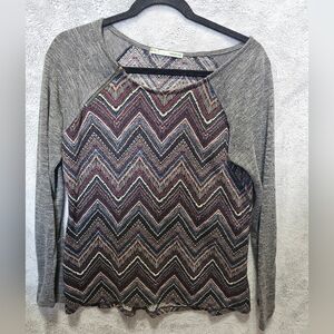 Maurices Gray and Multicolor Chevron Top
